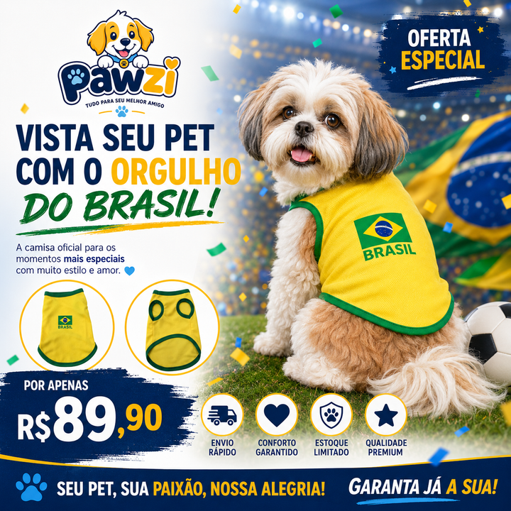 Blusa da seleção Brasileira pra cães - Promoção Copa do Mundo 2026