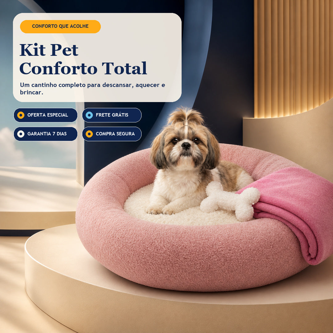 Cama, Cobertor e Osso de pelucia - Combo Conforto