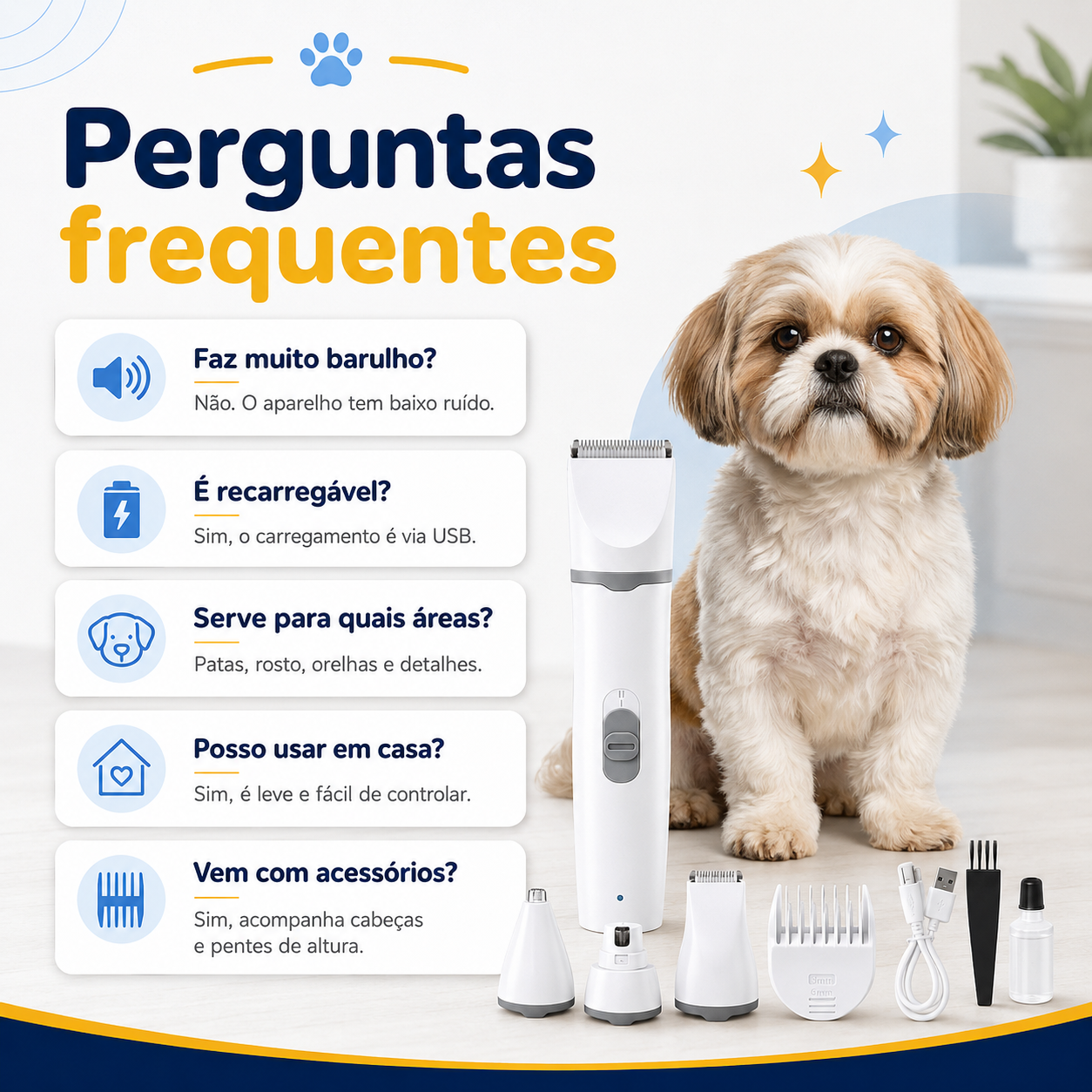 Aparador de Pelos para Cães - 4 em 1