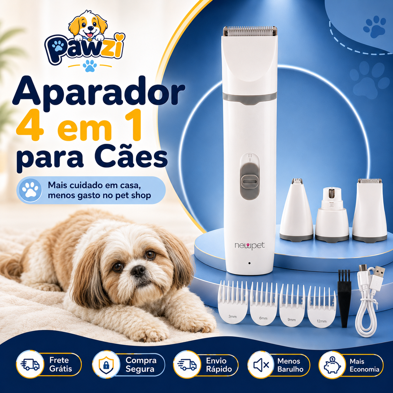 Aparador de Pelos para Cães - 4 em 1
