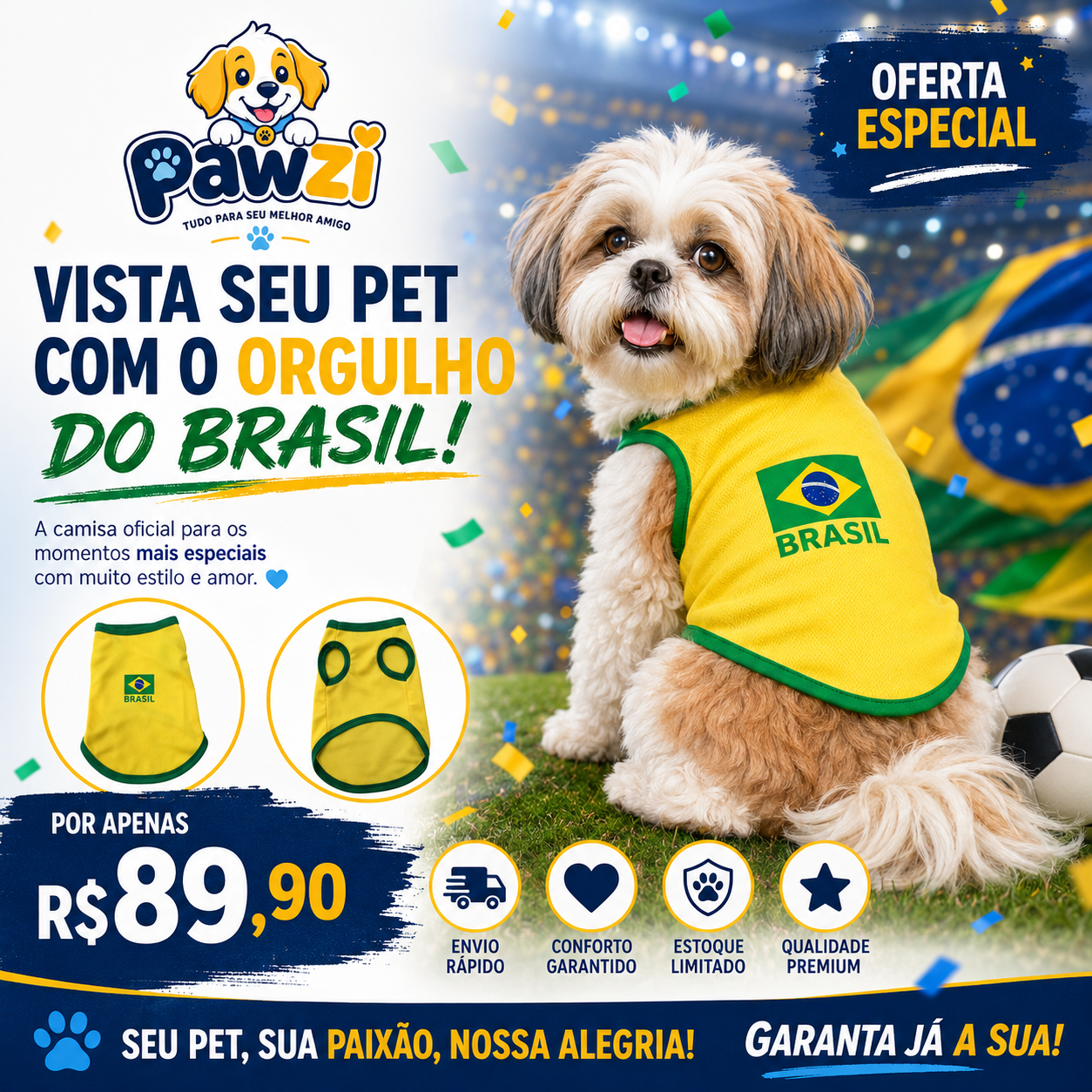 Blusa da seleção Brasileira pra cães - Promoção Copa do Mundo 2026